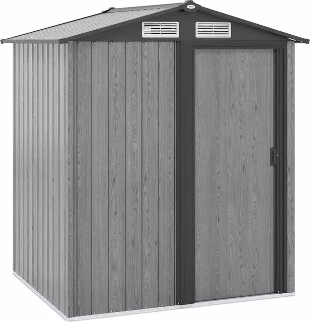 Casetta da Giardino Porta Attrezzi in Acciaio con Tetto Inclinato e 4 Prese d'Aria, 152x132x188 cm, Grigio