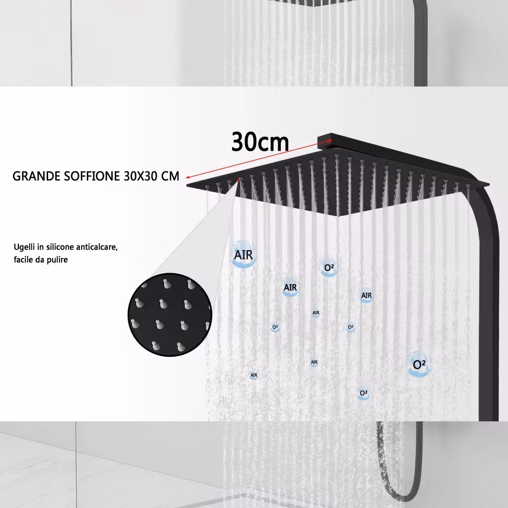 AICA ITALY Sistema Doccia con Miscelatore Termostatico, Soffione Rain e Doccetta, Acciaio Inox, Nero Opaco, Altezza Regolabile: 73-115 cm, Soffione: 30 x 30 cm – 2
