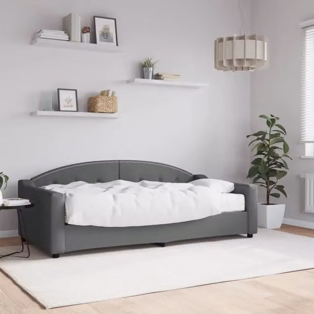 Divano Letto con Materasso Grigio Scuro 90x190 cm in Tessuto 3197523