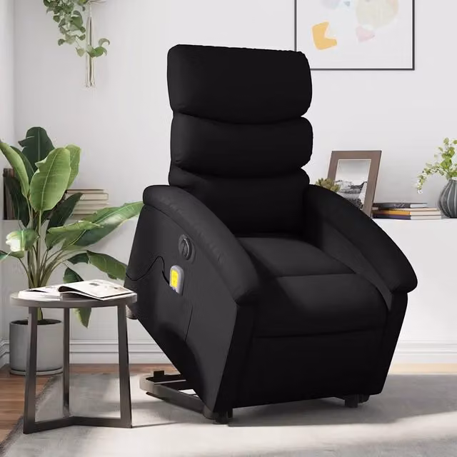 Poltrona Alzapersona Elettrica con Massaggio vidaXL in Similpelle Nera per Anziani – 1