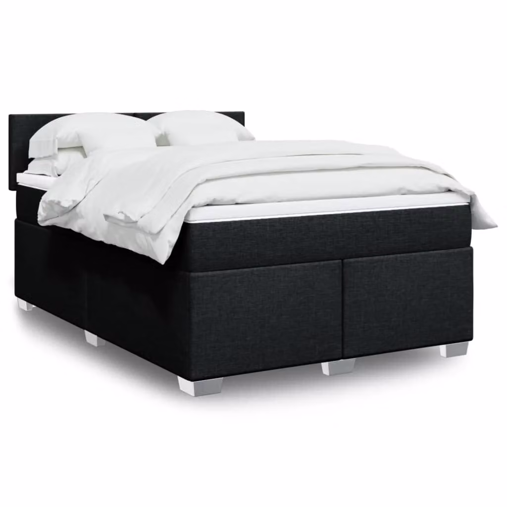 vidaXL Giroletto a Molle con Materasso Ibrido in Tessuto Nero e Bianco L/P/H: 140 x 190 cm