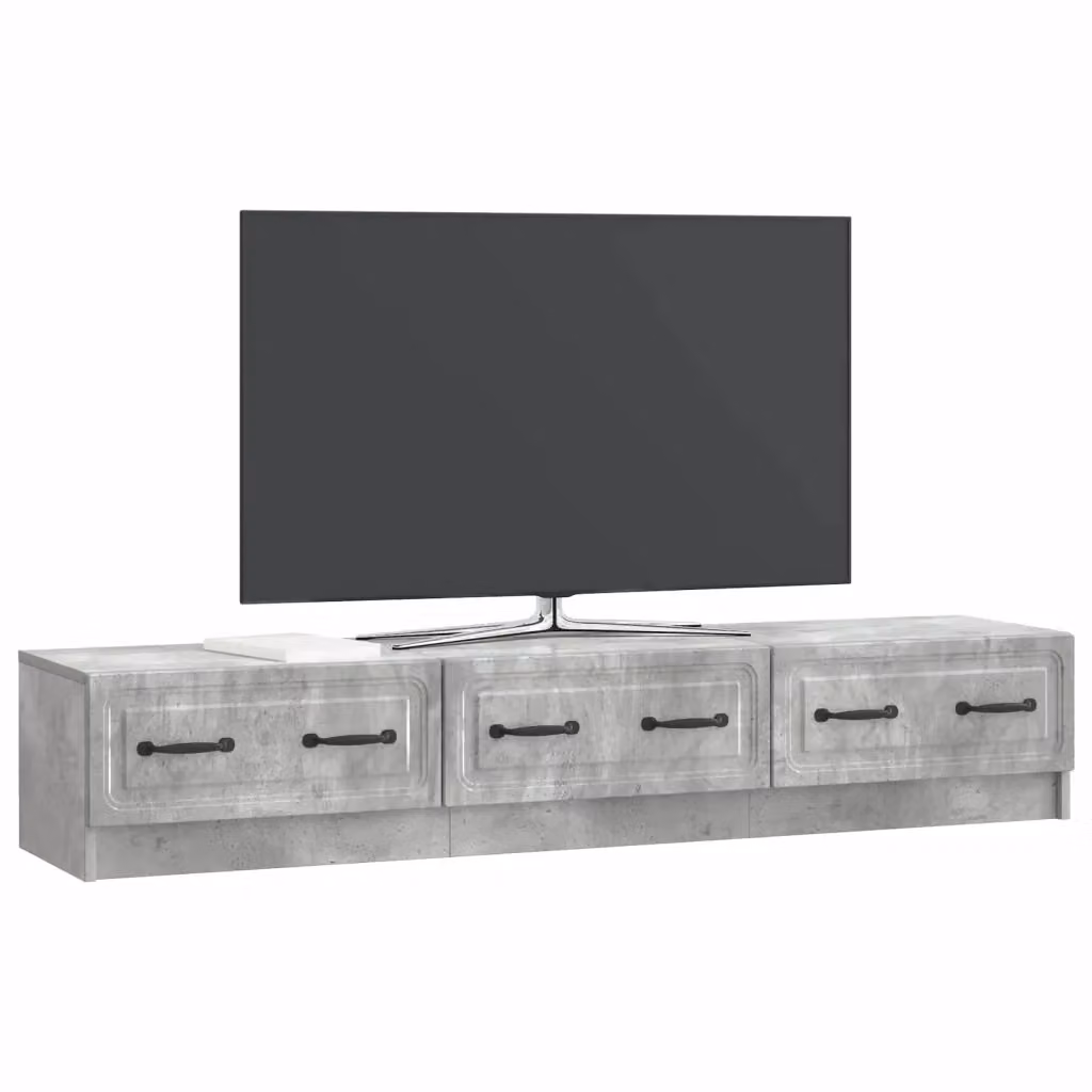 Mobile TV moderno con cassetto e credenza in legno, colore grigio cemento, L 147 x P 34,5 x H 27 cm – 2