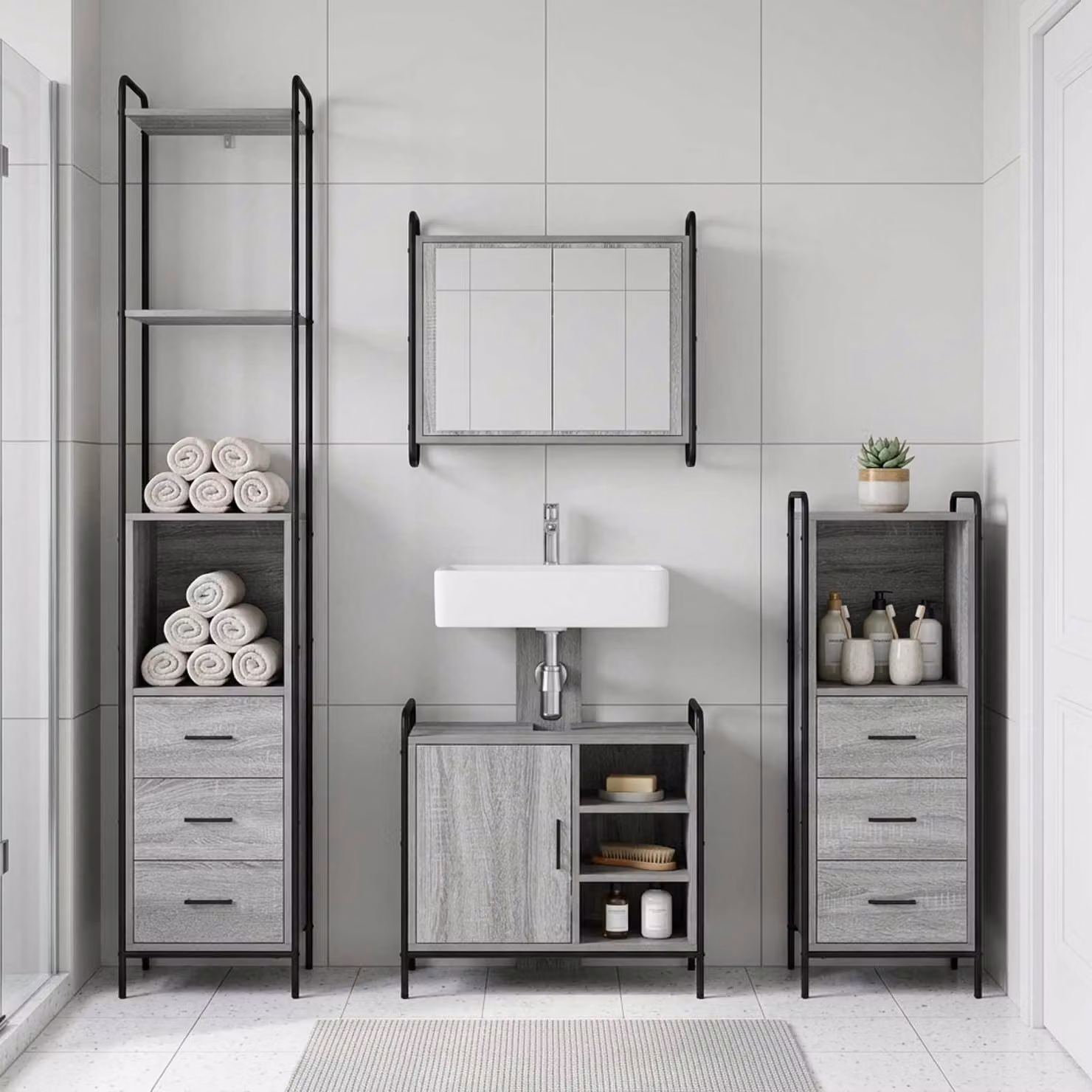 vidaXL Set di Armadi da Bagno 3 pz Sonoma grigio 40 x 36 x 200,5 cm