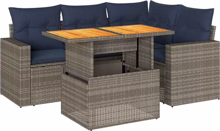 Set Divano da Giardino 5 pz con Cuscini Grigio in Polyrattan