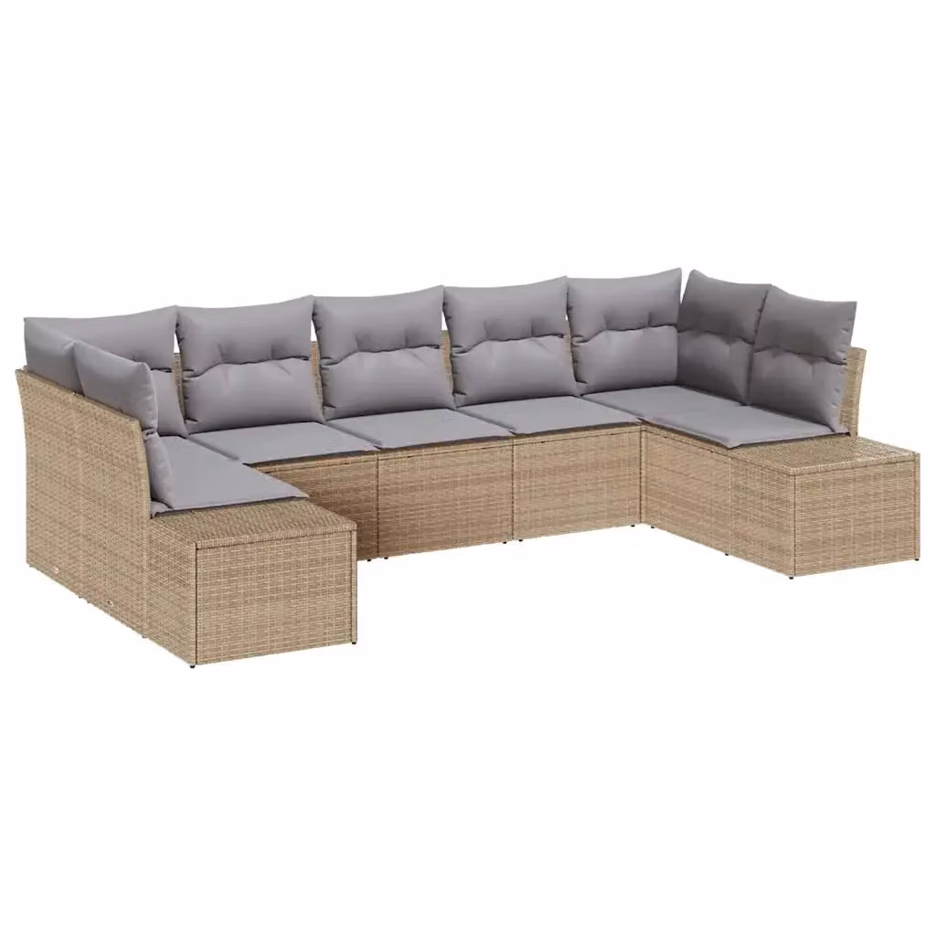 vidaXL Set Divano da Giardino a L con 7 Posti, Colore Beige e Grigio, Struttura in Metallo e Cuscini Inclusi – 2