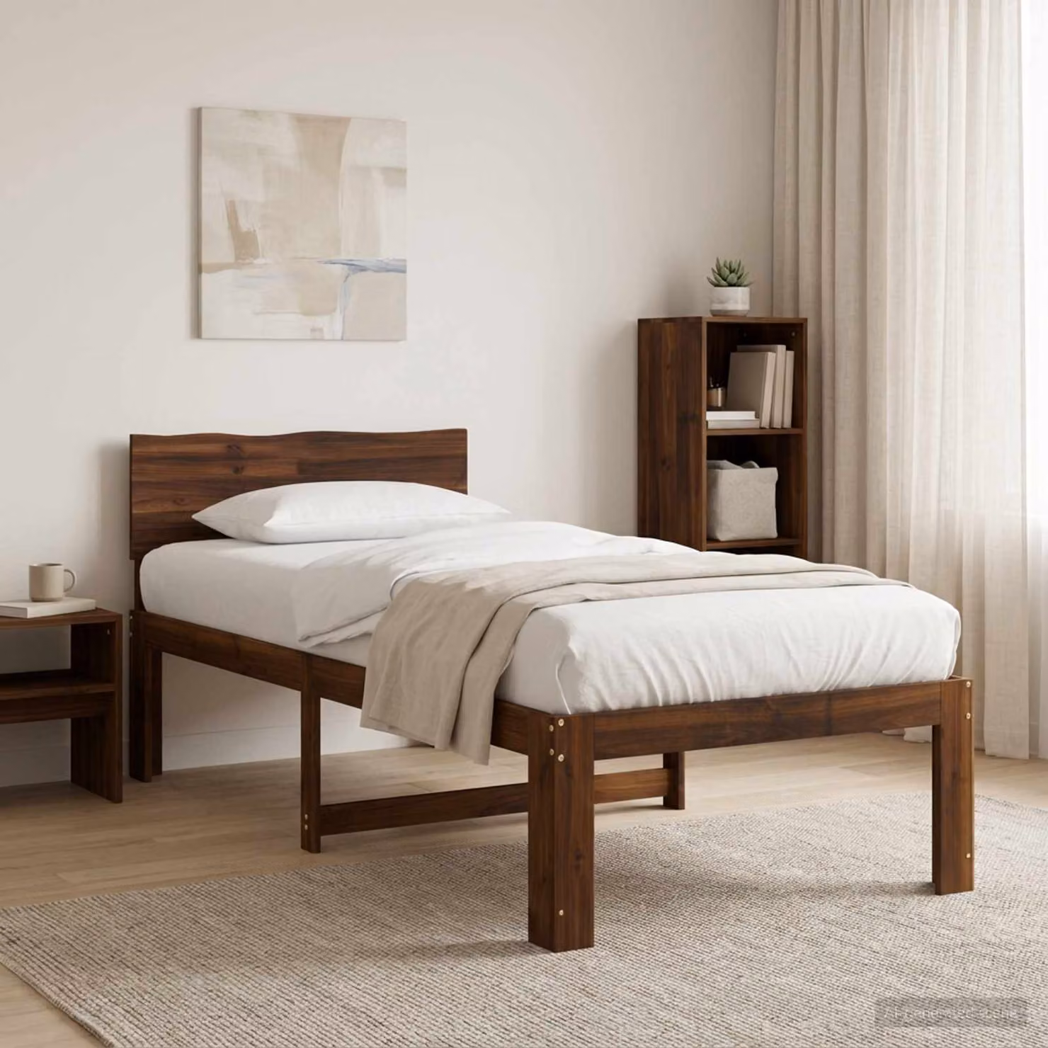 Letto Singolo con Testiera vidaXL ROSTOCK in Legno di Acacia Marrone Scuro L/P/H: 205.5 x 100 x 140 cm