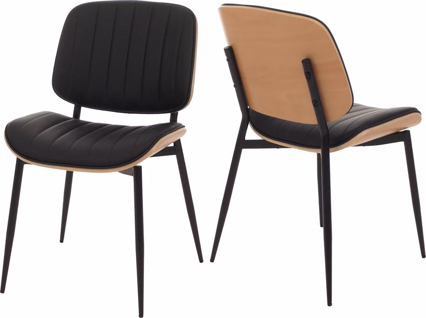 Set di 2 sedie da pranzo HWC-O44, sedia per cucina, materiale: legno multistrato, rivestimento: ecopelle, colore: naturale, nero
