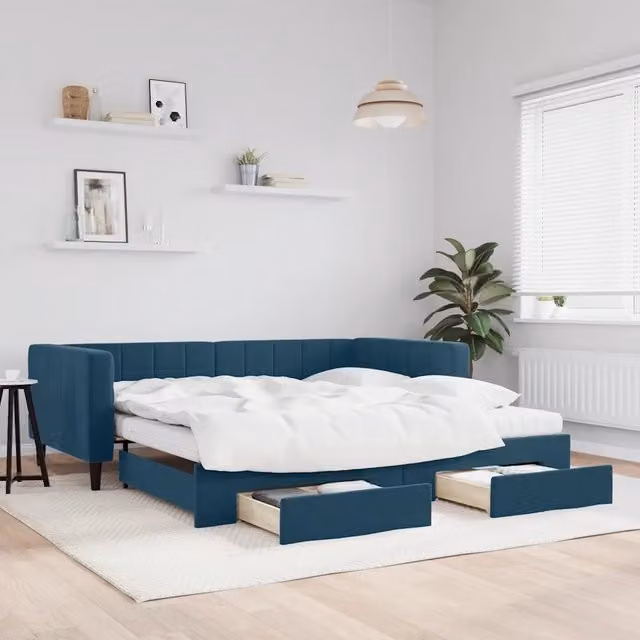 Divano Letto Estraibile con Cassetti vidaXL in Velluto Blu L: 100 cm, P: 200 cm – 1