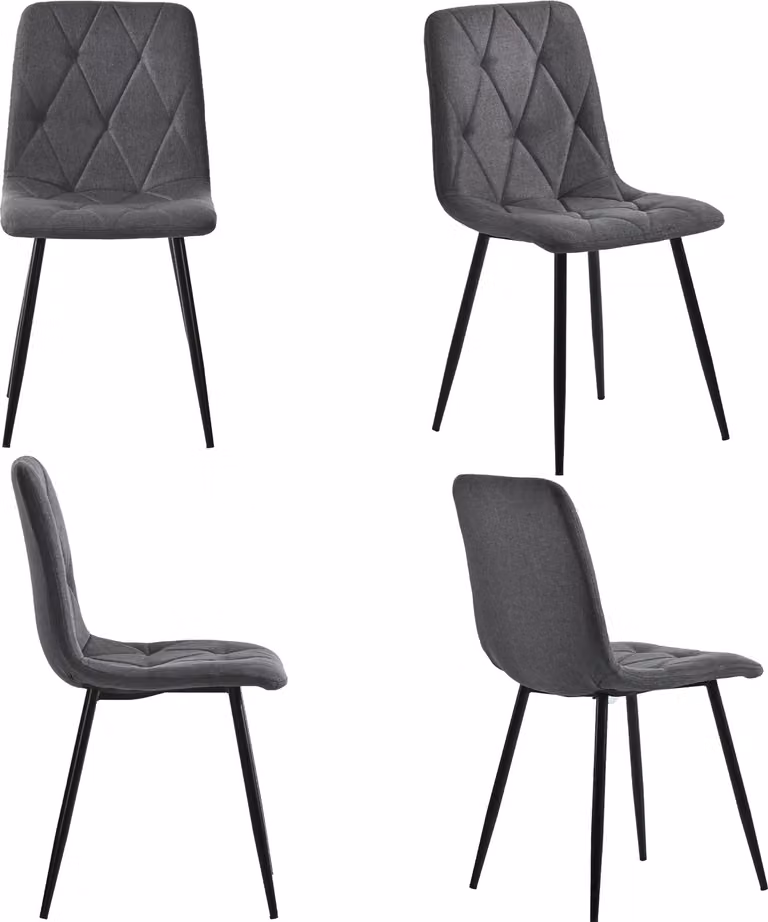 Sedie da pranzo Sweiko (4 pezzi), grigio scuro, 4 set di sedie imbottite di design, sedie da pranzo in lino twill, sedie da cucina con schienale, sedute con struttura in metallo di lino, gambe in metallo