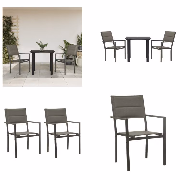 vidaXL Set da pranzo da giardino 3 pezzi in acciaio e textilene nero - Set da pranzo da giardino - Set di sedute da giardino - Set di sedute da esterno - Tavolo da giardino