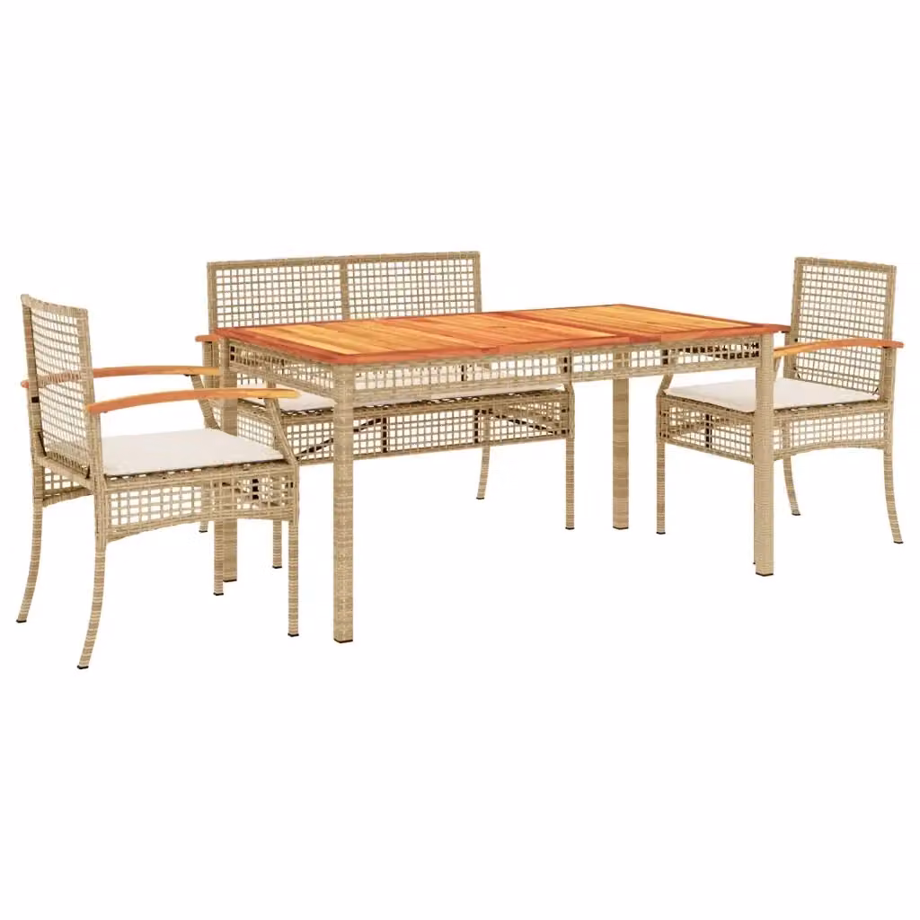 Set da pranzo da giardino vidaXL in legno di acacia e polyrattan con 5 pezzi e cuscini beige e bianchi – 2