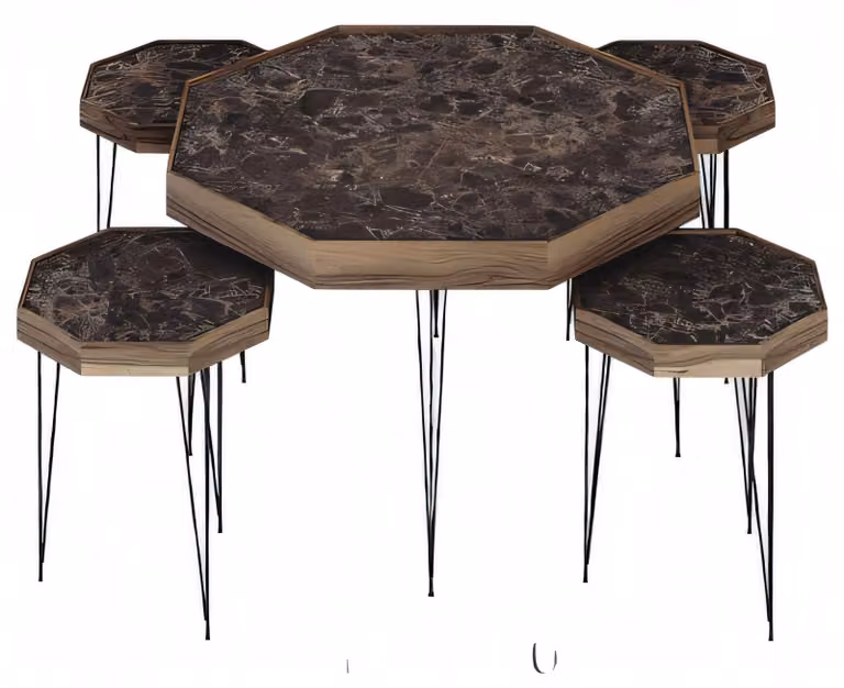 Eleganter brauner Holz-Couchtisch mit Beistelltischen im modernen Stil