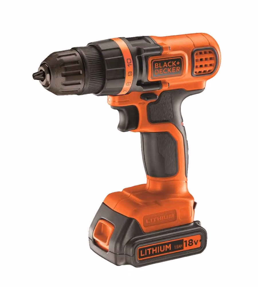 Black+Decker Trapano Avvitatore 18V Litio 1,5Ah con Valigetta Compatta