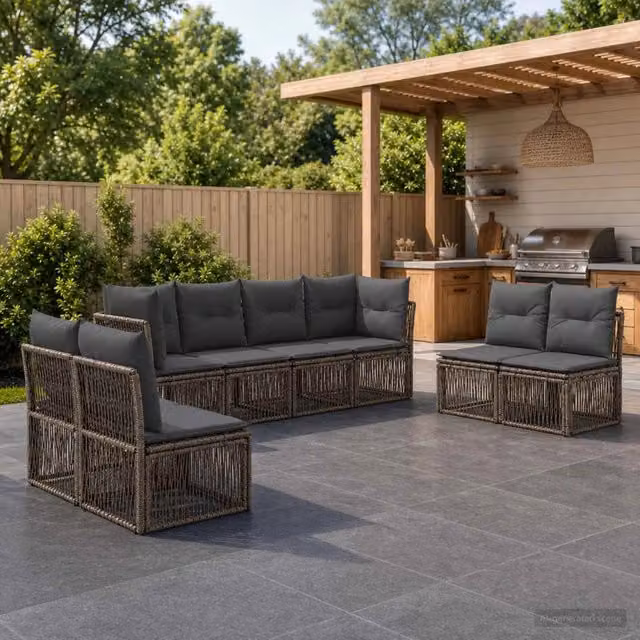 Set Divano da Giardino 8 pz Grigio polyrattan 3434171