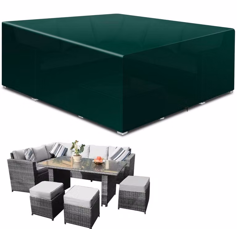 Copertura impermeabile per mobili da giardino, 300x300x90 cm, verde, quadrata, resistente al vento e con protezione UV