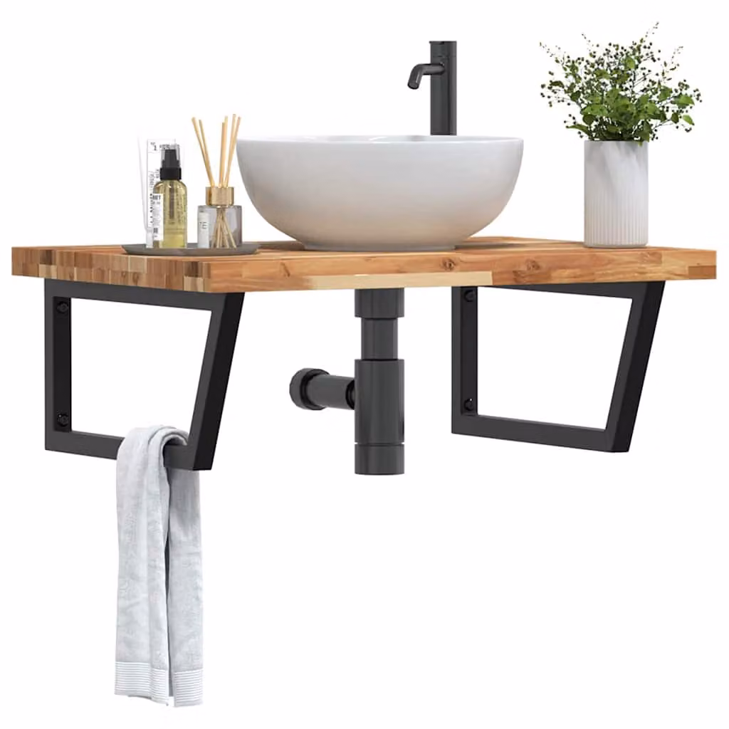 vidaXL Ripiano a Parete per Lavabo in Accacia e Metallo, Nero e Marrone