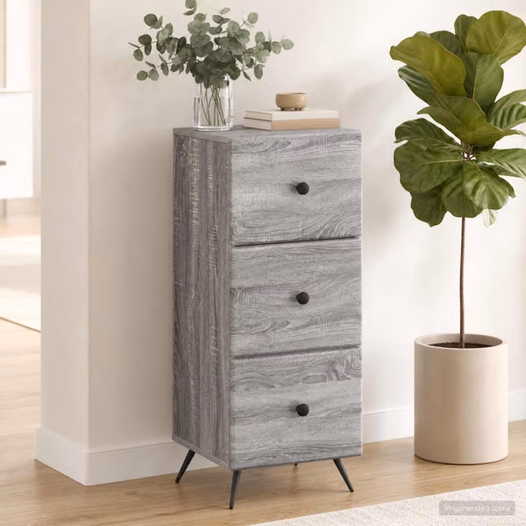 Carrello mobile con cassetti vidaXL in Grigio Sonoma, L 33 cm x P 34,5 cm x H 90 cm
