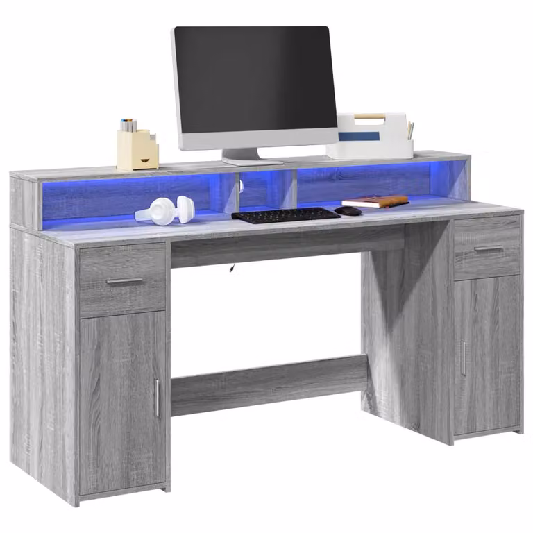 Scrivania da gaming vidaXL con luci LED Grigio, L 160 x P 55 x H 91 cm