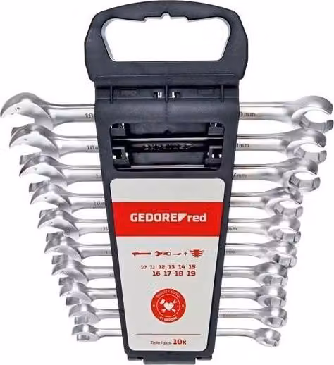 Set di 10 chiavi combinate a cricchetto Gedore Red in acciaio al cromo vanadio, colore nero e argento