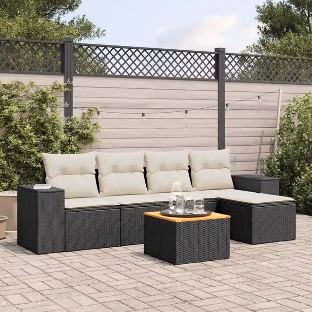 Set Divano da Giardino 6 pz con Cuscini Nero in Polyrattan 3225419