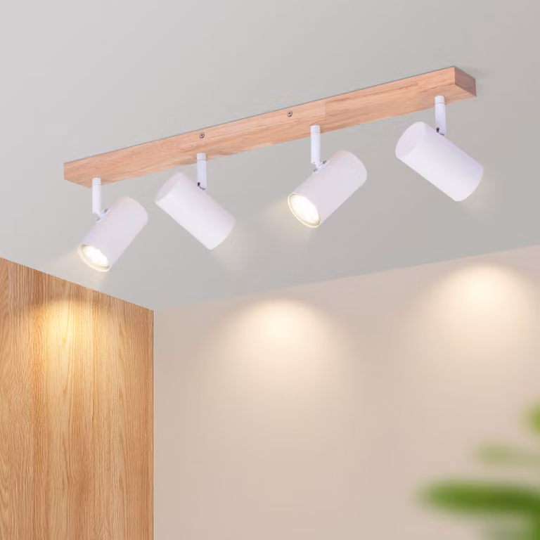 ZMH faretto da soffitto 4 fiamme faretto da soffitto legno lampada da soffitto bianco GU10 vintage orientabile 350° soggiorno per corridoio camera dei bambini cucina bagno senza lampadine
