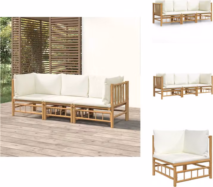 vidaXL Set di 3 pezzi per salotto da giardino con cuscini in bambù bianco crema - Set di mobili da giardino