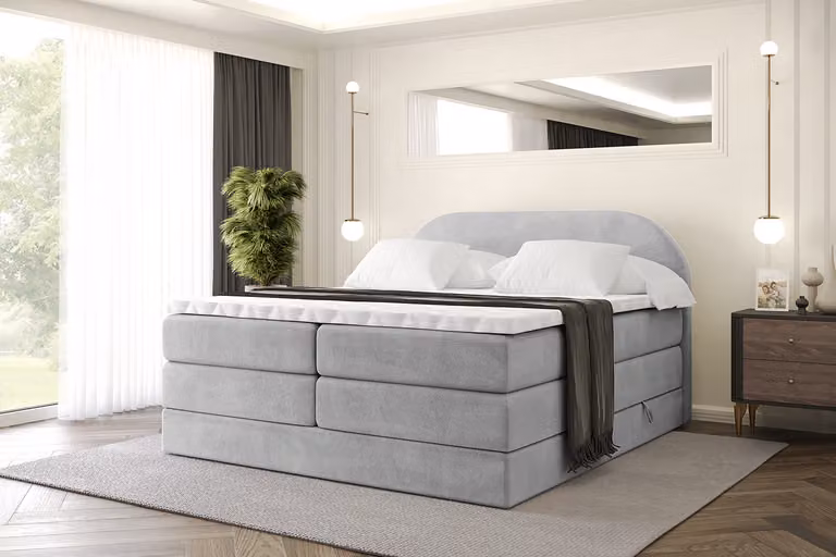 Letto boxspring ALTDECOR con materasso e rete a doghe, topper, letto imbottito con contenitore, letto con spazio contenitivo per materassi H3 e H4, letto matrimoniale, letto boxspring -NOX KING- 200x200 - Grigio Monolith