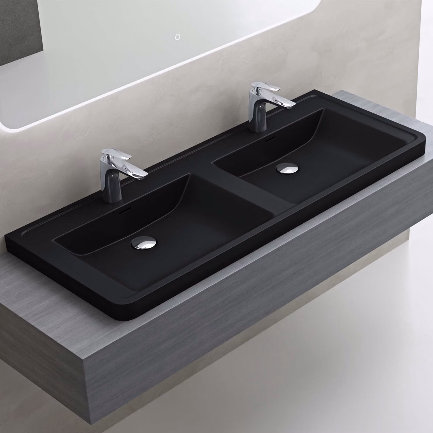 doporro Lavabo da Appoggio, Lavandino Bagno 120x48x14,5cm, Lavabo da Minerale Fuso Colossum08, Nero opaco