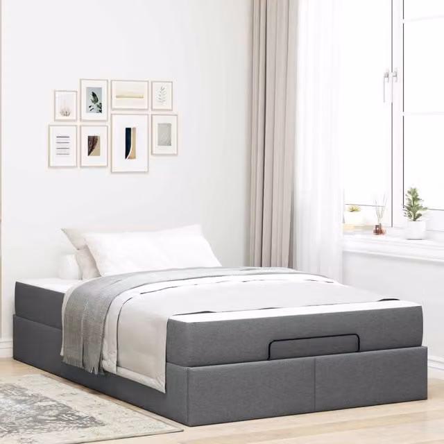 Letto con struttura imbottita e 2 materassi vidaXL in tessuto grigio con cassetti L/P/H: 120 x 200 x 43,5 cm – 1