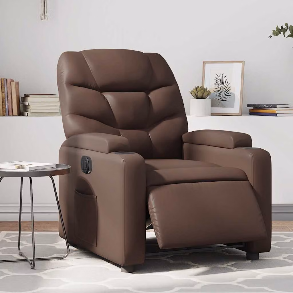 Poltrona Reclinabile Elettrica vidaXL in Similpelle Marrone con Braccioli e Struttura in Legno e Metallo – 1