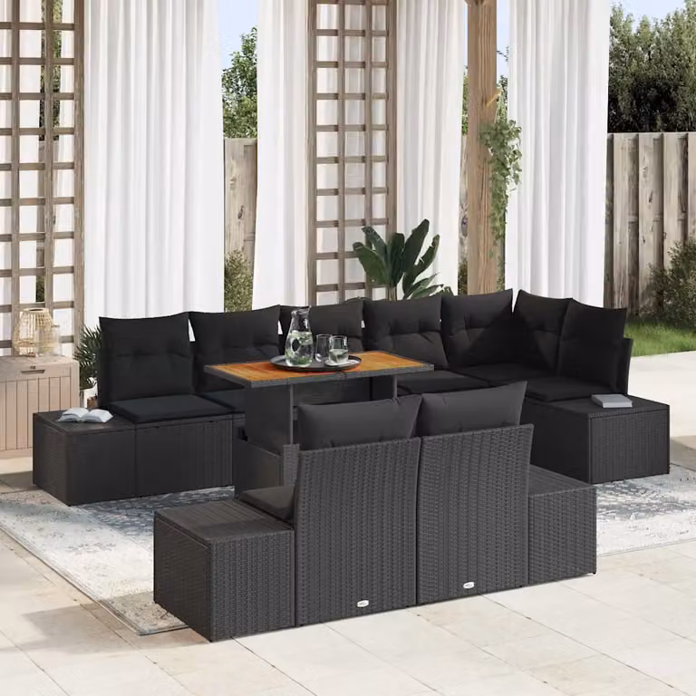 Set da pranzo da giardino moderno vidaXL in rattan e legno di acacia, 9 pezzi, Nero e Marrone