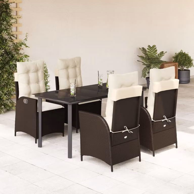 vidaXL Set da Pranzo da Giardino 5pz in Polyrattan Marrone e Nero con Piano in Vetro