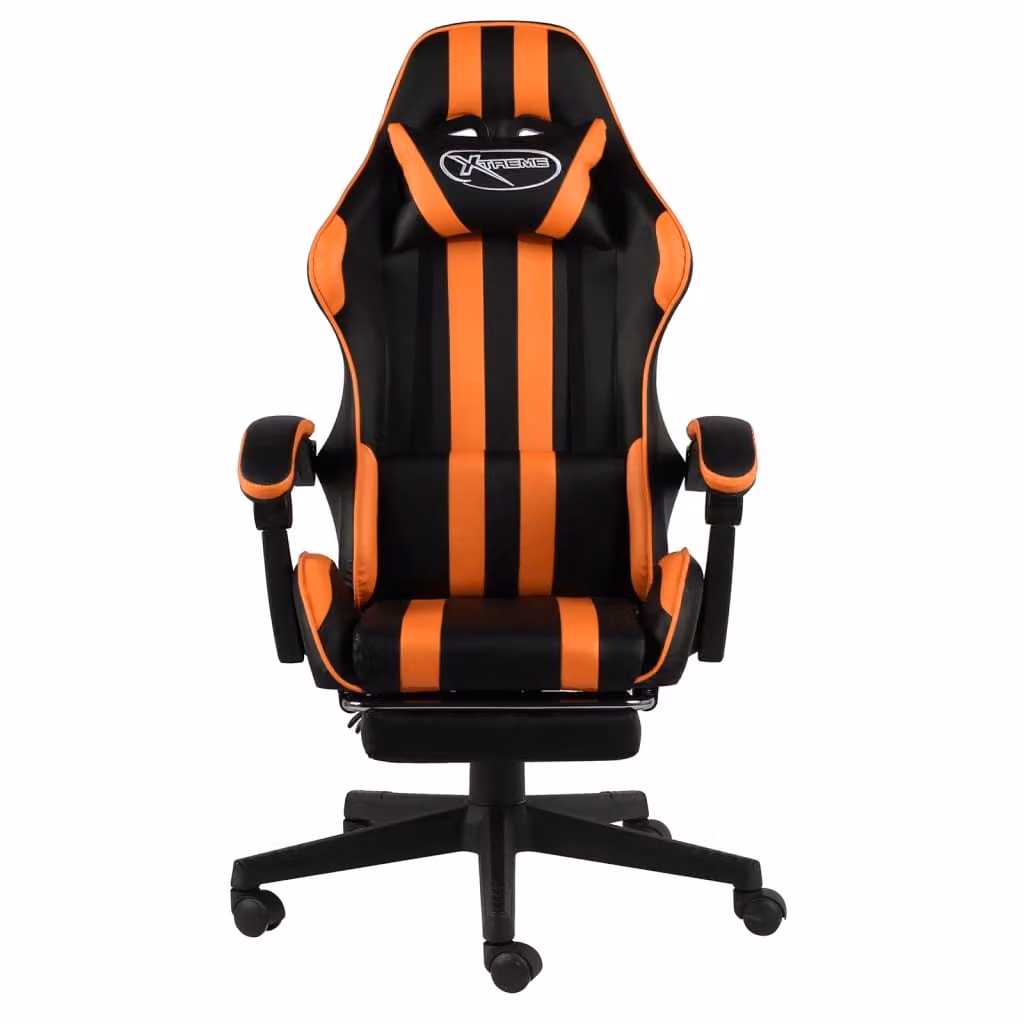 Sedia da Gaming con Poggiapiedi Nero e Arancione in Pelle finta