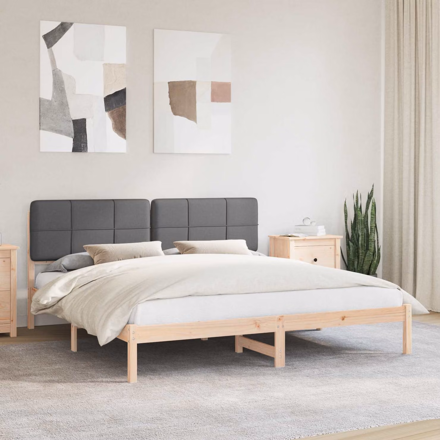 Letto con testiera rivestita vidaXL in legno di pino e tessuto grigio L/P: 180 x 200 cm – 1