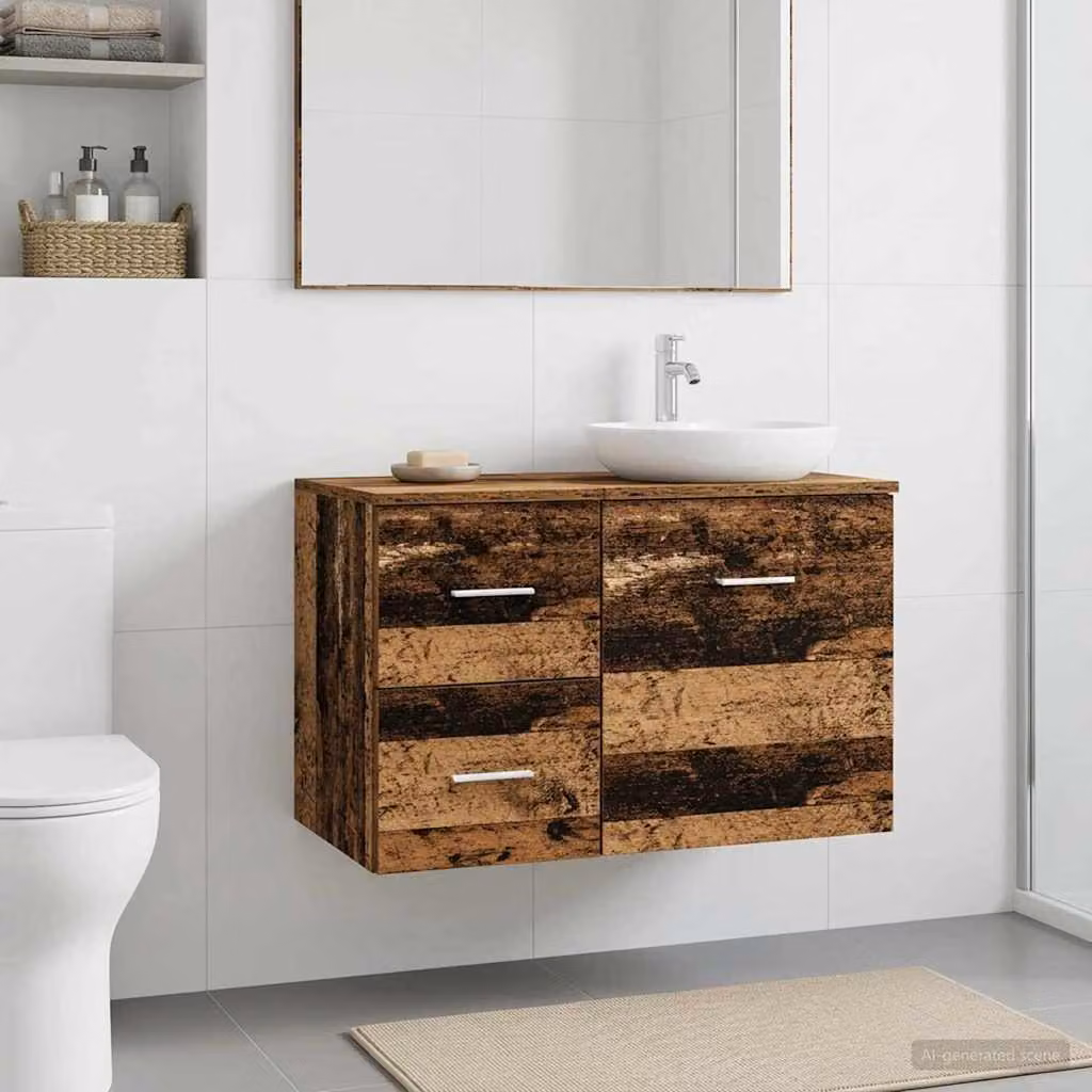Armadio da bagno moderno vidaXL in legno marrone con ante a battente e cassetti L/P/H: 30 x 44,5 x 50 cm