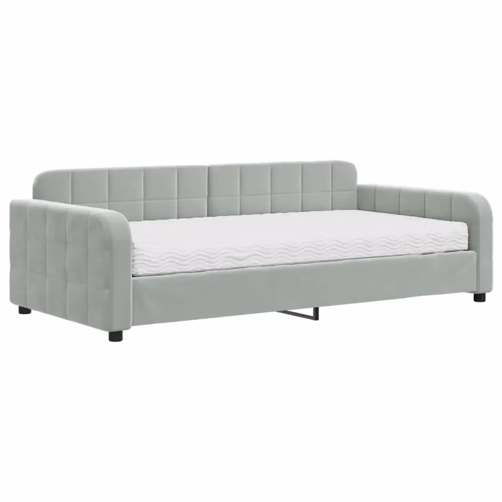Divano Letto vidaXL in Velluto Grigio con Materasso in Schiuma L/P/H: 223 x 110 x 71 cm, Dimensioni Materasso: 100 x 200 cm – 2