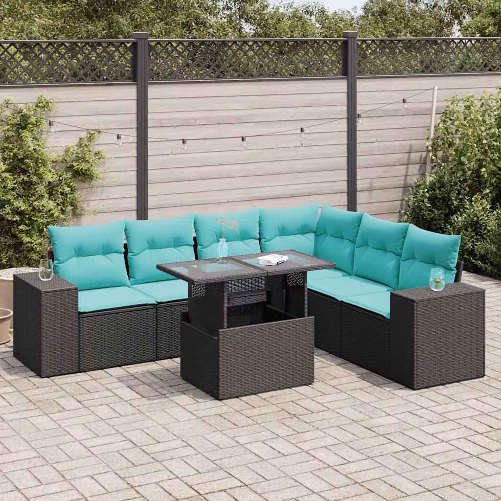 Maison Exclusive - Set da giardino 7 pezzi con cuscini in polyrattan nero