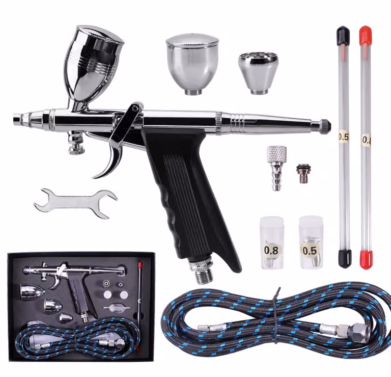 Kit per aerografo da 0,3 mm, a doppia azione, con 3 ugelli e contenitori