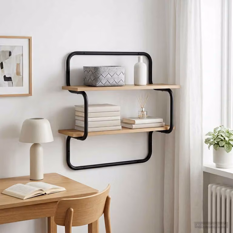 vidaXL Mensola a muro a 2 livelli in stile industriale, colore marrone, L 60 x P 24,5 x H 61 cm