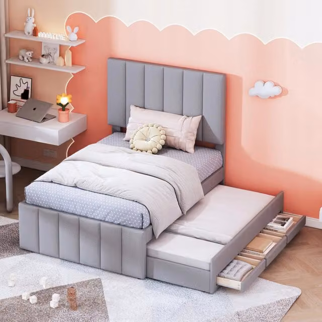 Letto imbottito 90x200 con cassetti - Xylo - Grigio