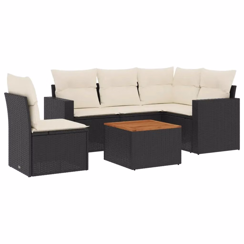 vidaXL Set Divano da Giardino a L in Polyrattan Nero con Cuscini e Tavolino da Caffè – 2