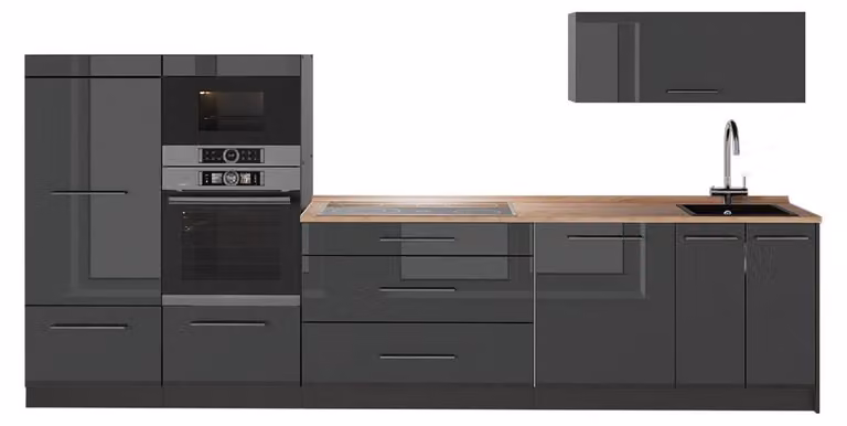 Cucina componibile Vicco Fame-Line Antracite lucido/Antracite 340 cm, PL Rovere, Model 64477