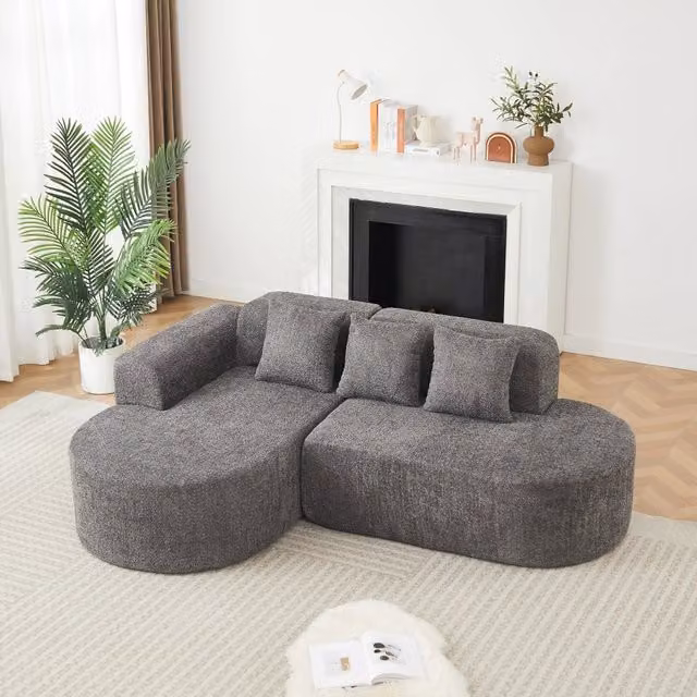 Desviae Divano angolare con chaise longue a sinistra in cheniglia con 3 cuscini schienale dal design arrotondato per soggiorno