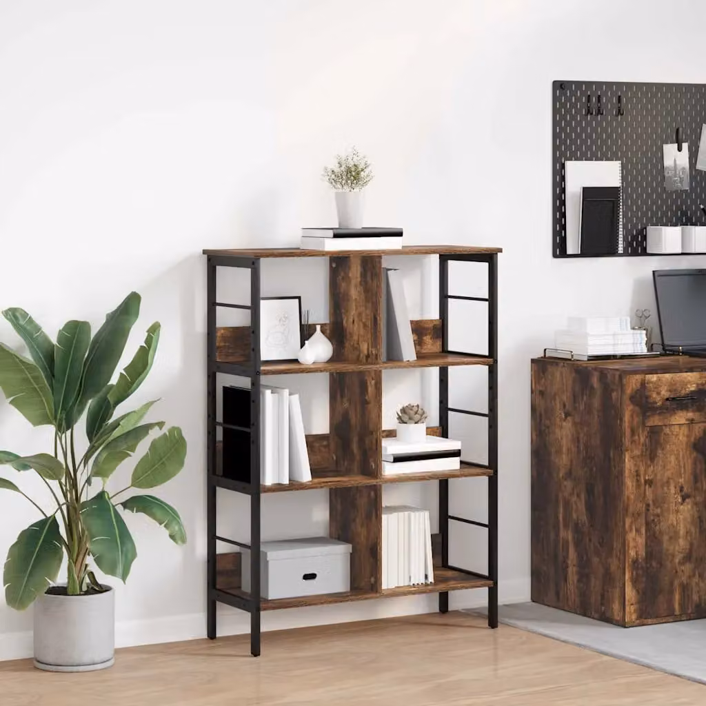 Libreria vidaXL in stile industriale con 6 livelli, legno e metallo, colore marrone, L 82 cm x P 32 cm x H 112 cm