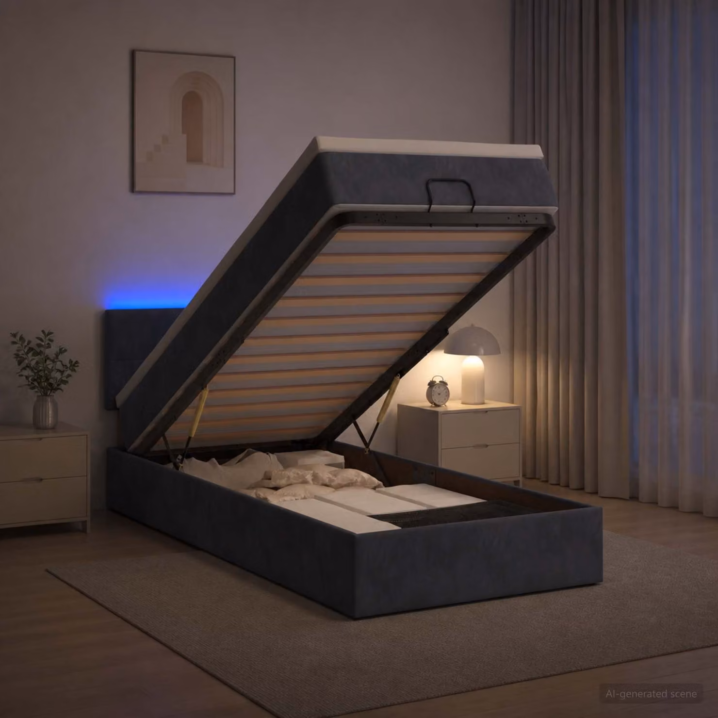 Letto Ottomano con Materasso e LED vidaXL, Grigio, L: 100 cm, P: 200 cm, H: 88 cm, con Base a Sollevamento e Porte USB