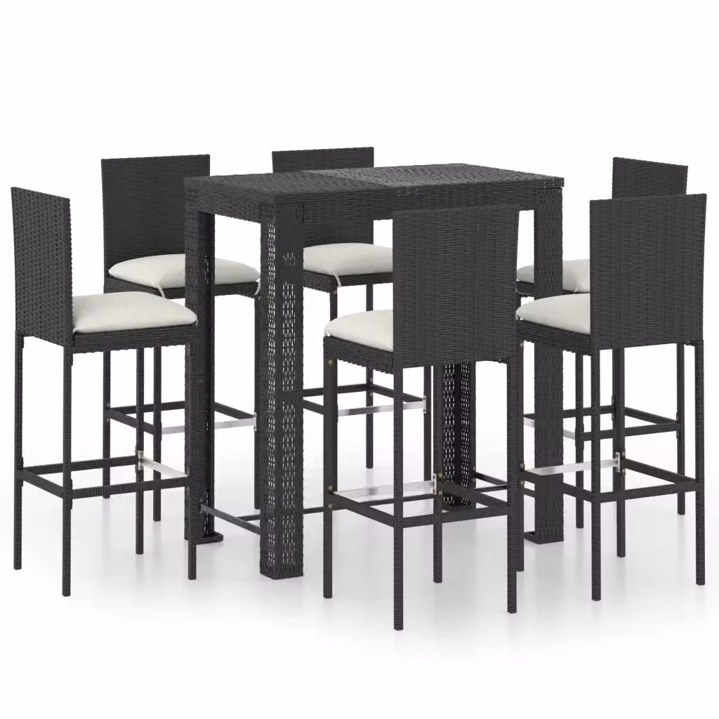vidaXL Set Bar da Giardino 7 pz in Polyrattan e Metallo Nero e Bianco – 2