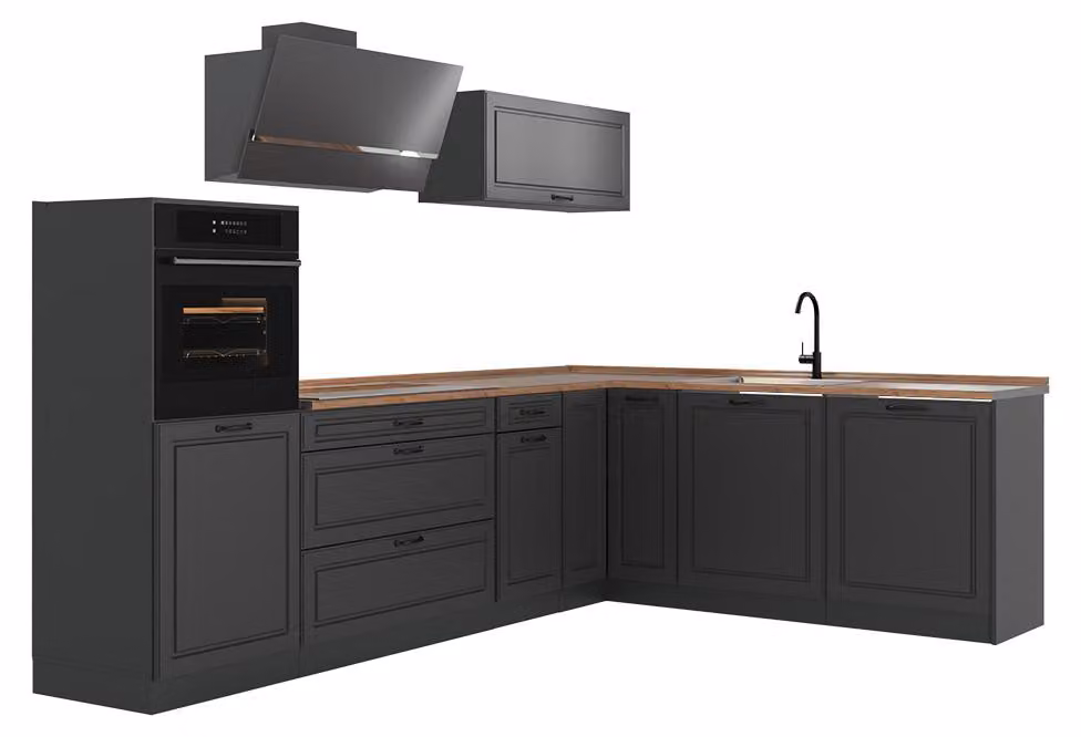 Cucina angolare completa Vicco R-Line Antracite country/Antracite 287 x cm piano di lavoro Rovere dorato, Model 68199