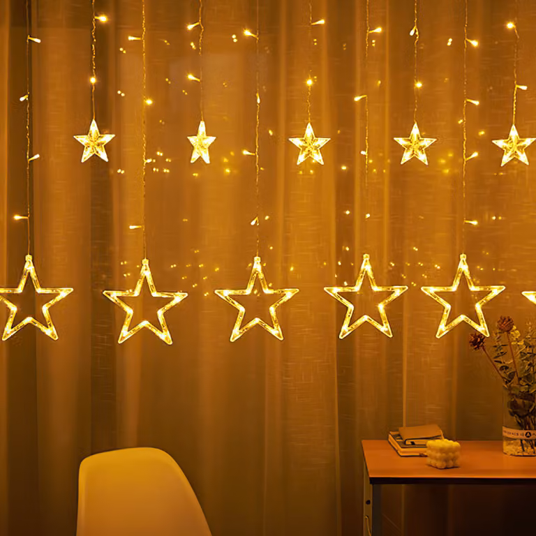 Clanmacy 2M 138 LED luci fata stelle luce tenda esterna interna 8 modalità di illuminazione festa di Natale giardino finestra decorazione bianco caldo