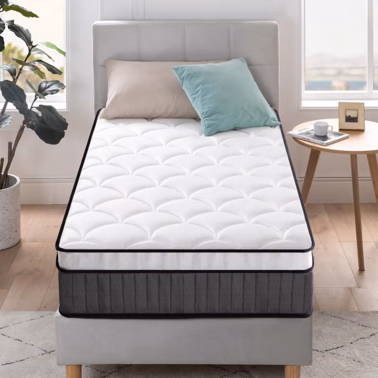 Materasso ibrido con bordo superiore, dimensioni 80x190 cm, altezza 25 cm, colore bianco