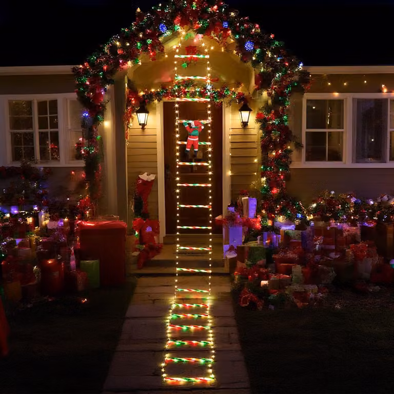Jayseuw LED Babbo Natale e scala 3 M luci fiabesche, timer con telecomando per la decorazione di Natale finestra figura di Natale, bianco caldo